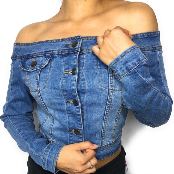 off the shoulder jean jacket